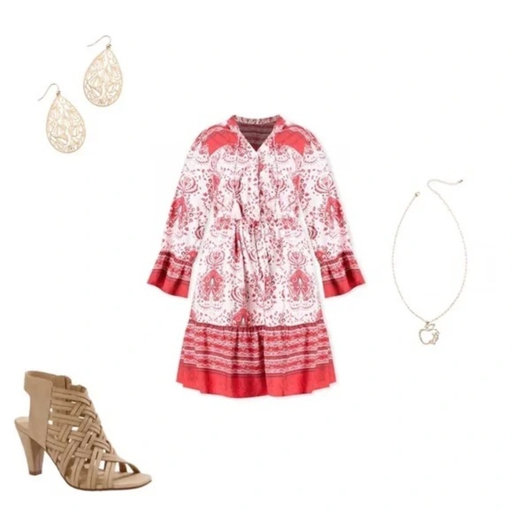 PLUS SIZE BELL SLEEVE SHIRT DRESS RACING RED - Picture 5 of 5